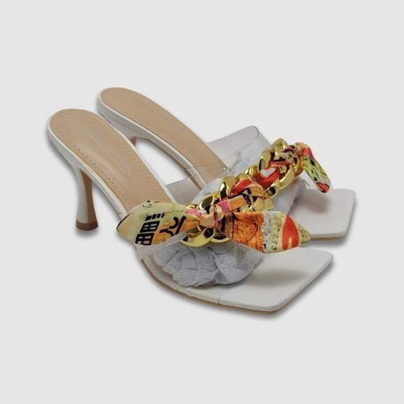 Cape Robbin Concur Heel Transparent PVC Scarf Accent Square Toe Slide White Sz 8 - Picture 13 of 13